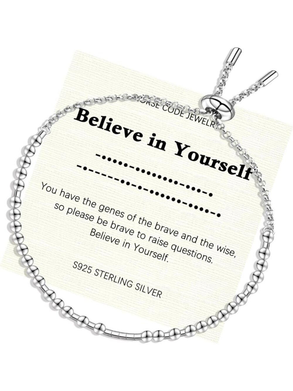 Inspirational 925 Sterling Silver Morse Code Bracelet for Positive Vibes & Gifts